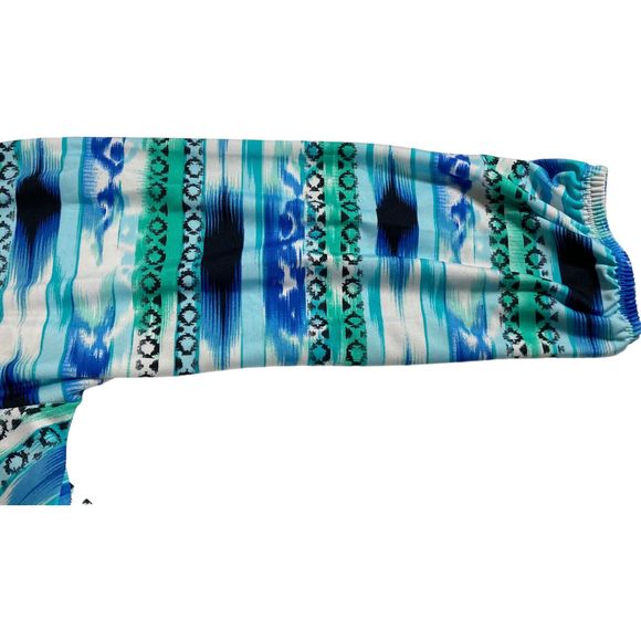 Simplicity Women’s Medium Top Green/Blue Round Neck Button Front 3/4 Sleeve EUC - Picture 6 of 8